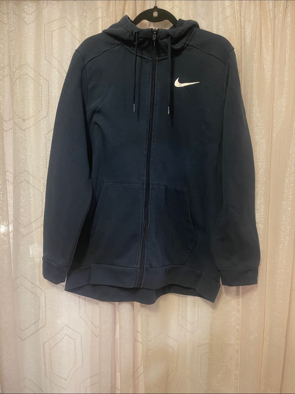 Nike Dri-Fit Navy Full-Zip Hooded Jacket with White Swoosh